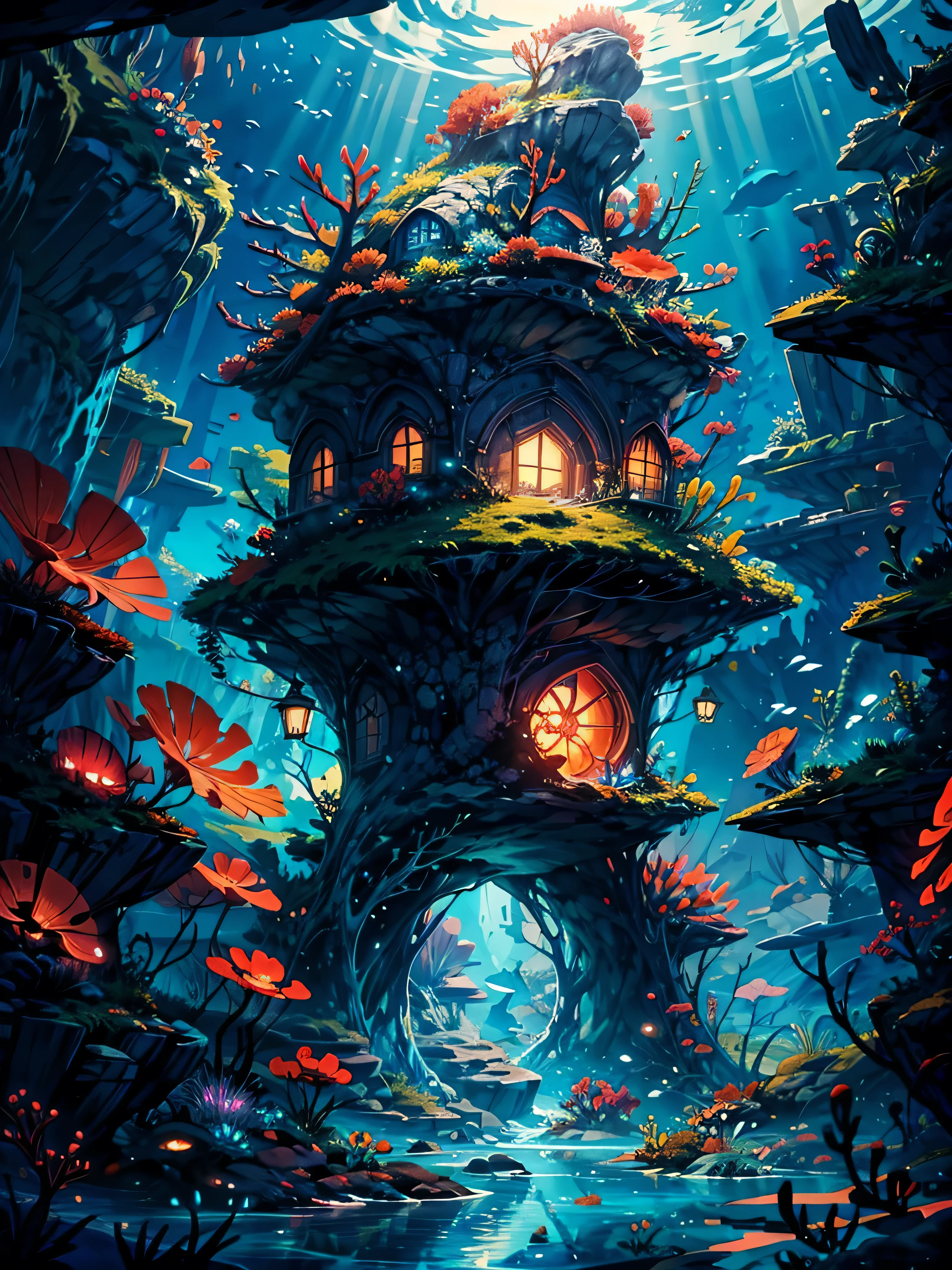 A magician,拿着手枪 Farbeful small fishes, Farbeful coral reef, fantasy sea, Dynamic Angle, rest,detailed,Practical,4k highly detailed digital art,Octane Rendering, Bioluminescence, rest 8K resolution concept art, Realism,Produced by Mappa studios,masterpiece,best quality,Official Art,illustration,Clear lines,(Cool_Farbe),Perfect composition,absurdes, fantasy,Focus,Rule of Thirds