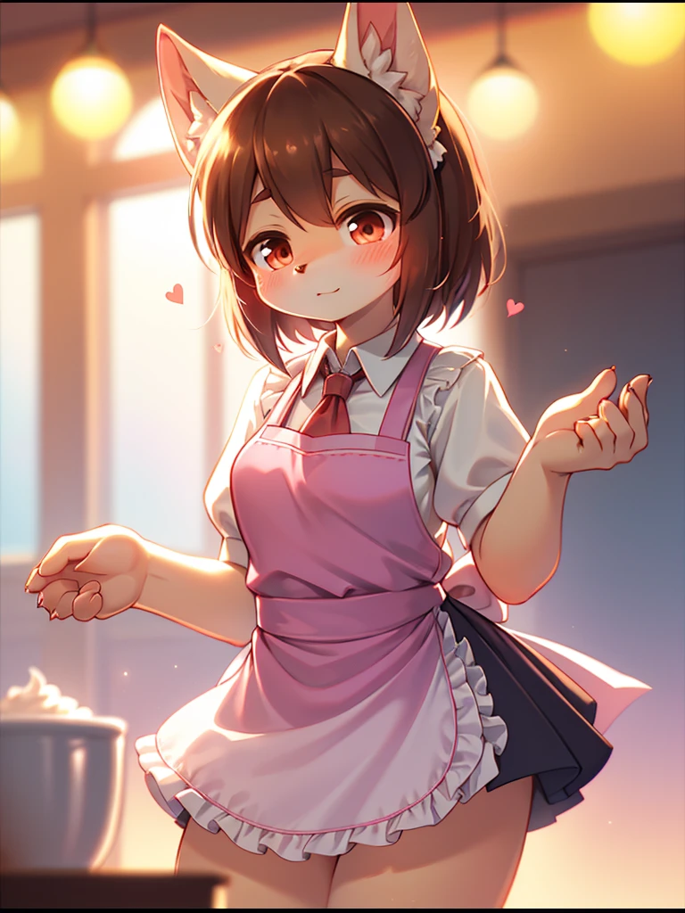 (Sumilux f1.4 50mm , low Latitude old color negative film , cross process , bokeh, flare, chromatic aberration , soft focus, (Shallow focus) , soft glow , Maximum aperture, low Key , Transparent depiction) , hentai anime style , coquettish , Cafe clerk girl , blouse, apron, skirt , heart is beating fast with anticipation , seduce move