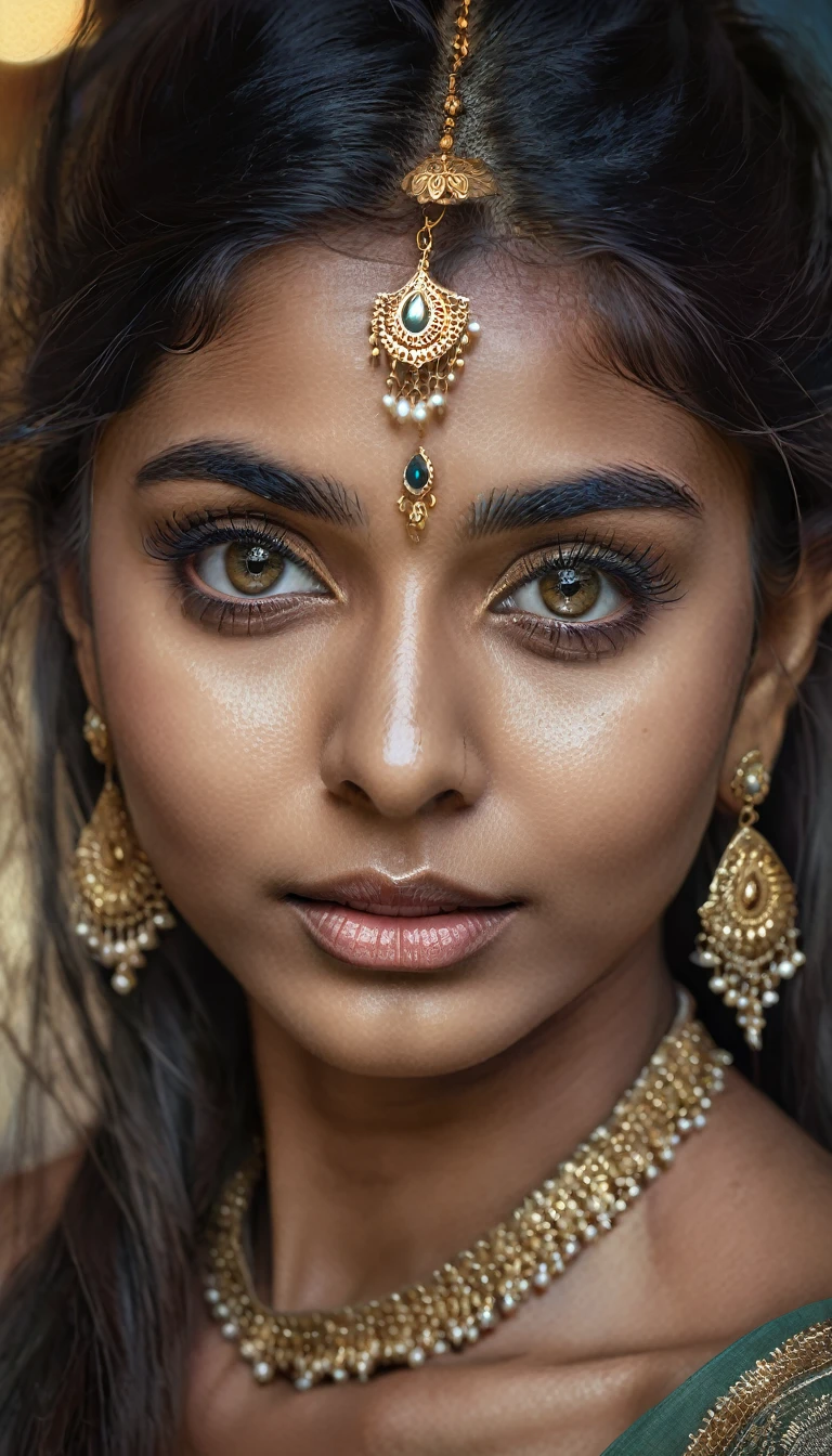 a beautiful mysterious indian woman, intricate detailed face, piercing eyes, long eyelashes, delicate skin, natural beauty, flowing hair, candid elegant pose, dramatic lighting, cinematic mood, muted color palette, chiaroscuro lighting, high quality, photorealistic, 8k, intricate details, professional rendering