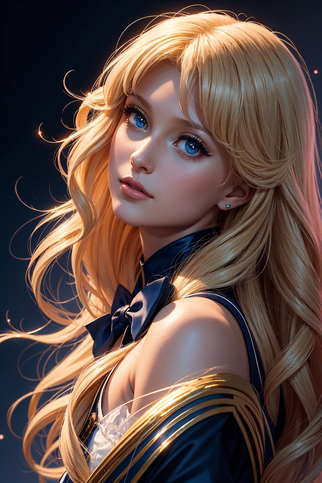 portrait Paris Hilton, wearing sailor moon costume, against the background of the anime "Sailor Moon", character portrait, 3 9 9 0 s, wavy hair, intricate, elegant, highly detailed, digital painting, artstation, concept art, smooth, sharp focus, illustration, art by wlop, charlie bowater and alexandra fomina, 36k, glittering, shining, correct anatomy