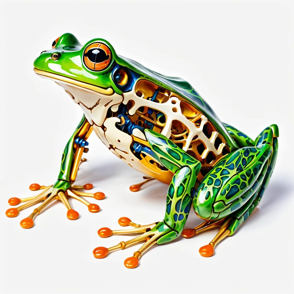 (best quality, high resolution, Watercolor mechanical frog,Mechanical skeleton