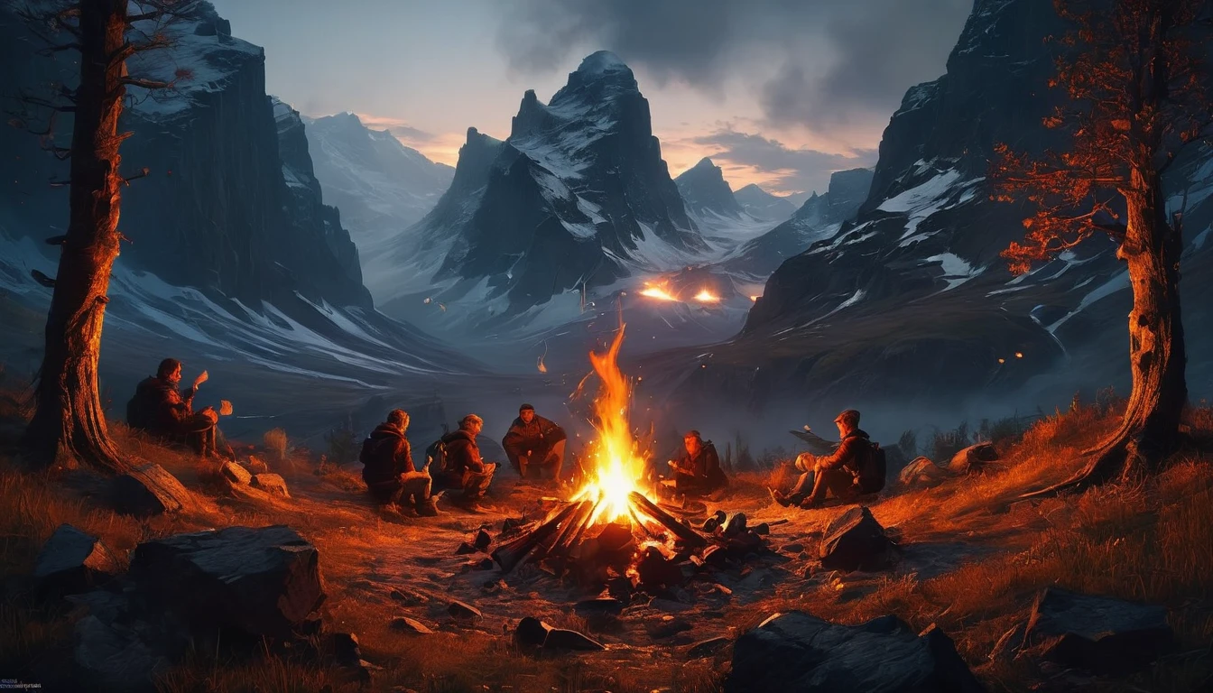 Campfire, by Max_Rive, best quality, masterpiece, very aesthetic, perfect composition, intricate details, ultra-detailed