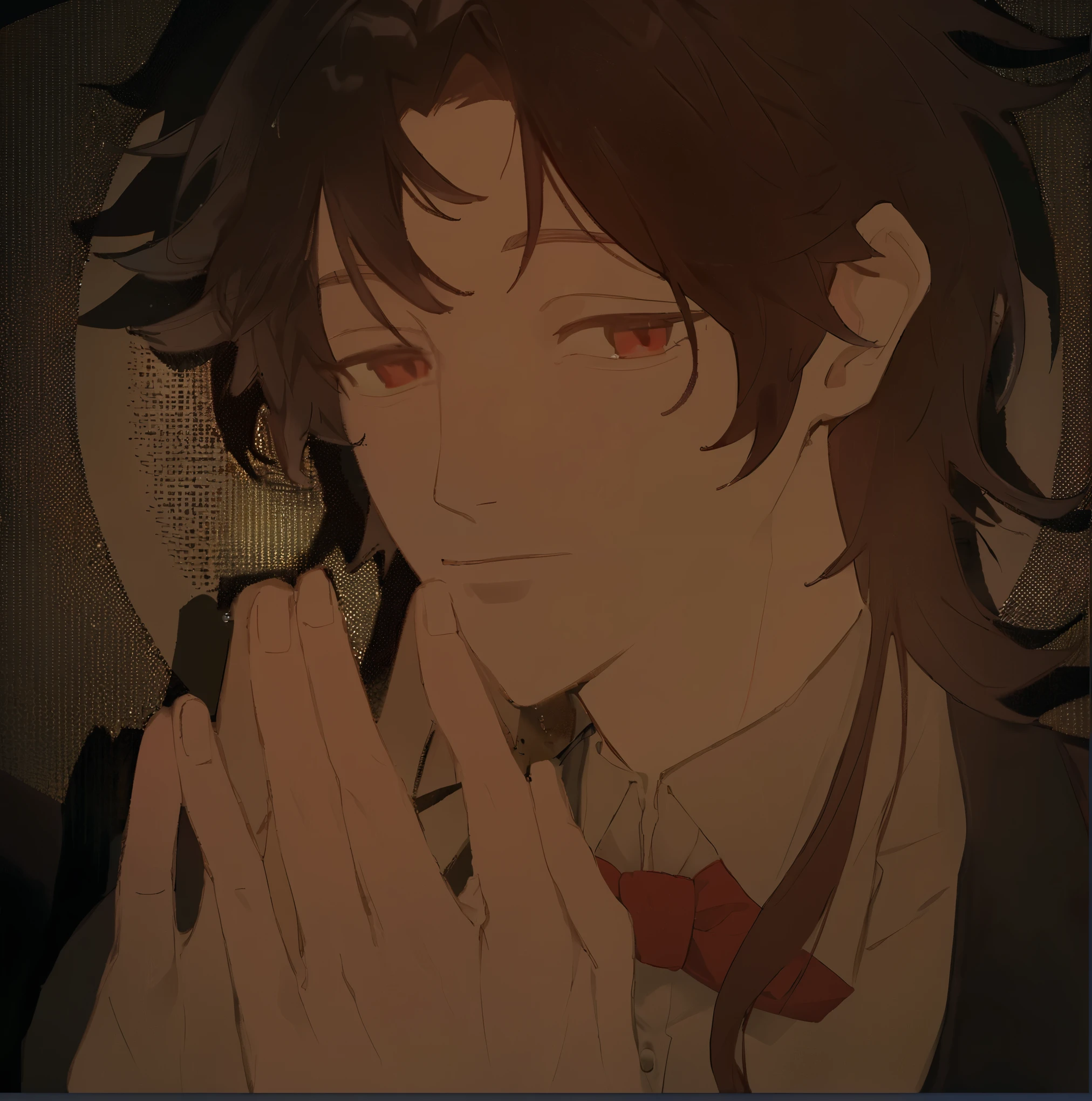 Man with folded hands,Man in suit,Red bow
