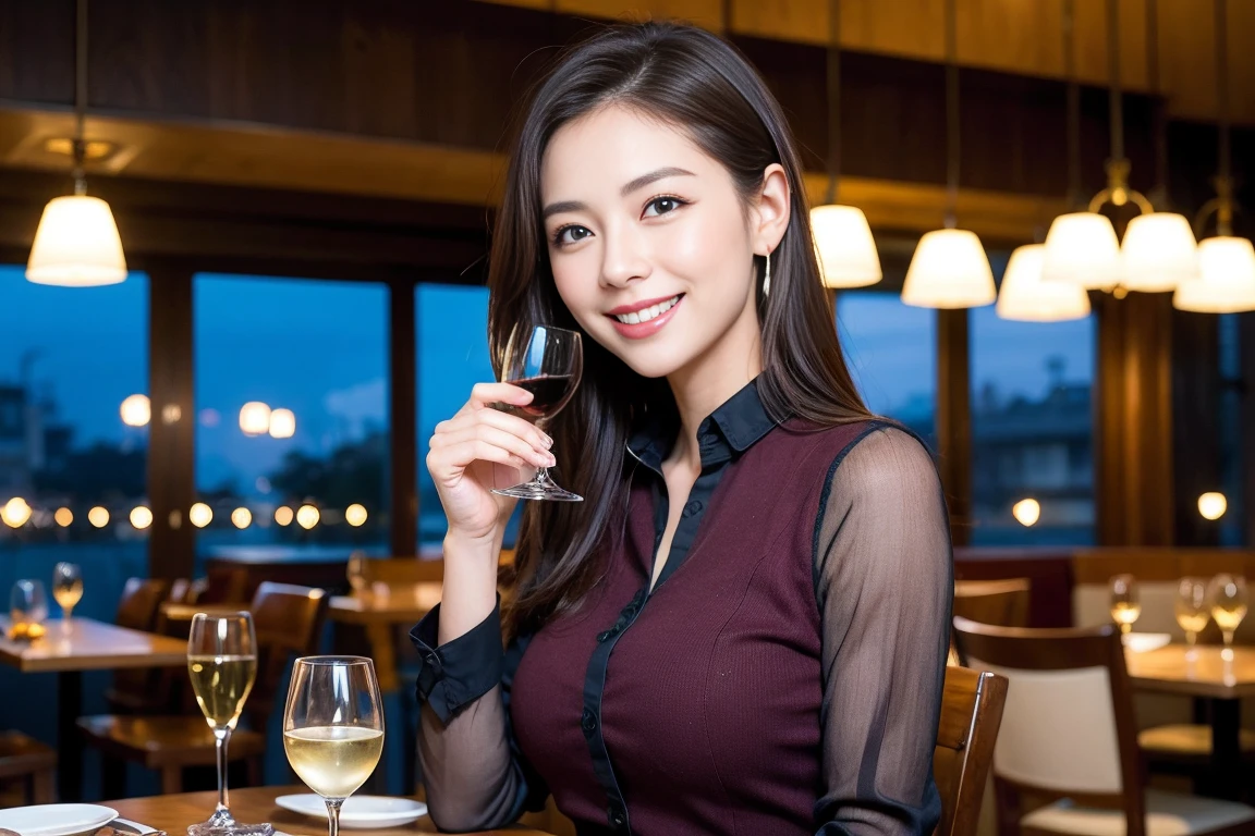 ((Highest quality、8k、masterpiece:1.3))、slimカップル、modelカップル、(Realistic, Intricate details:1.2), full-course dinner、Wine Party、Amazing view of the sunset sky and clouds、A bright smile、The wonderfulness of smile、Bright image、The beauty of wine, Beautiful Face, blue eyes, The light shines on your face, blush, short hair,Bright Face、 (Age 48), 45 years old, red wine 、Appetizers、Italian food、Wine bottle、Champagne、sparkling wine、Two beauties、Brown Hair、Shortcuts、Long sleeve shirt、dress、Beautiful woman 1, (slimな顔), (The body is slim), (Brown Hair), (Shortcuts), cheeks turn a little red,Attractive beauty、restaurant, In a prominent place (From the waist up) Nova Frog Style, actress, model, Upper Body, White wine, slim, wine glass, 中央に置かれたwine glass, smile, (smile: 1.15), Beautiful fine grain, Depth f/2,saturation, High Contrast, Strong light and shadow,Moist Body:1.5、3D texture、Delicate eyes、Brown Hair、The hair is very shiny、