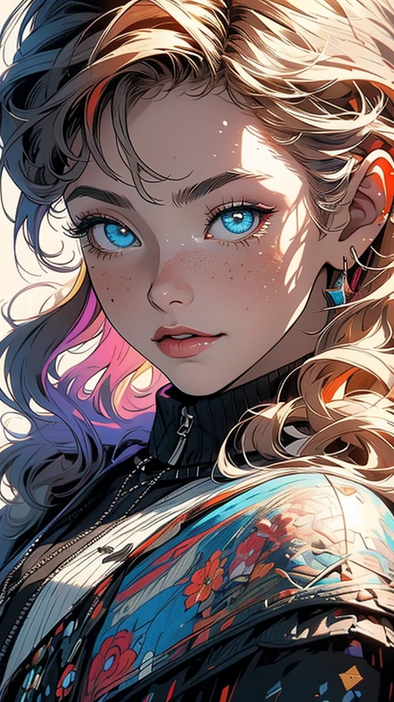 (((masterpiece, highest quality))),(((solo:1.2))),(((1girl:1.2))),32k wallpaper, very detailed,(((((portfolio))))),(((((Close-up))))),(((((bust up))))),((((more various angle)))),((((highlight)))),((((heterochromia)))),(((complete. detailed face))),((((Extremely talented)))),(Colorful color scheme),(((((Absolutely simple background))))),(((Texture for people : grunge))),marvel super hero's,retrowave,vaporwave,60s,70s,80s