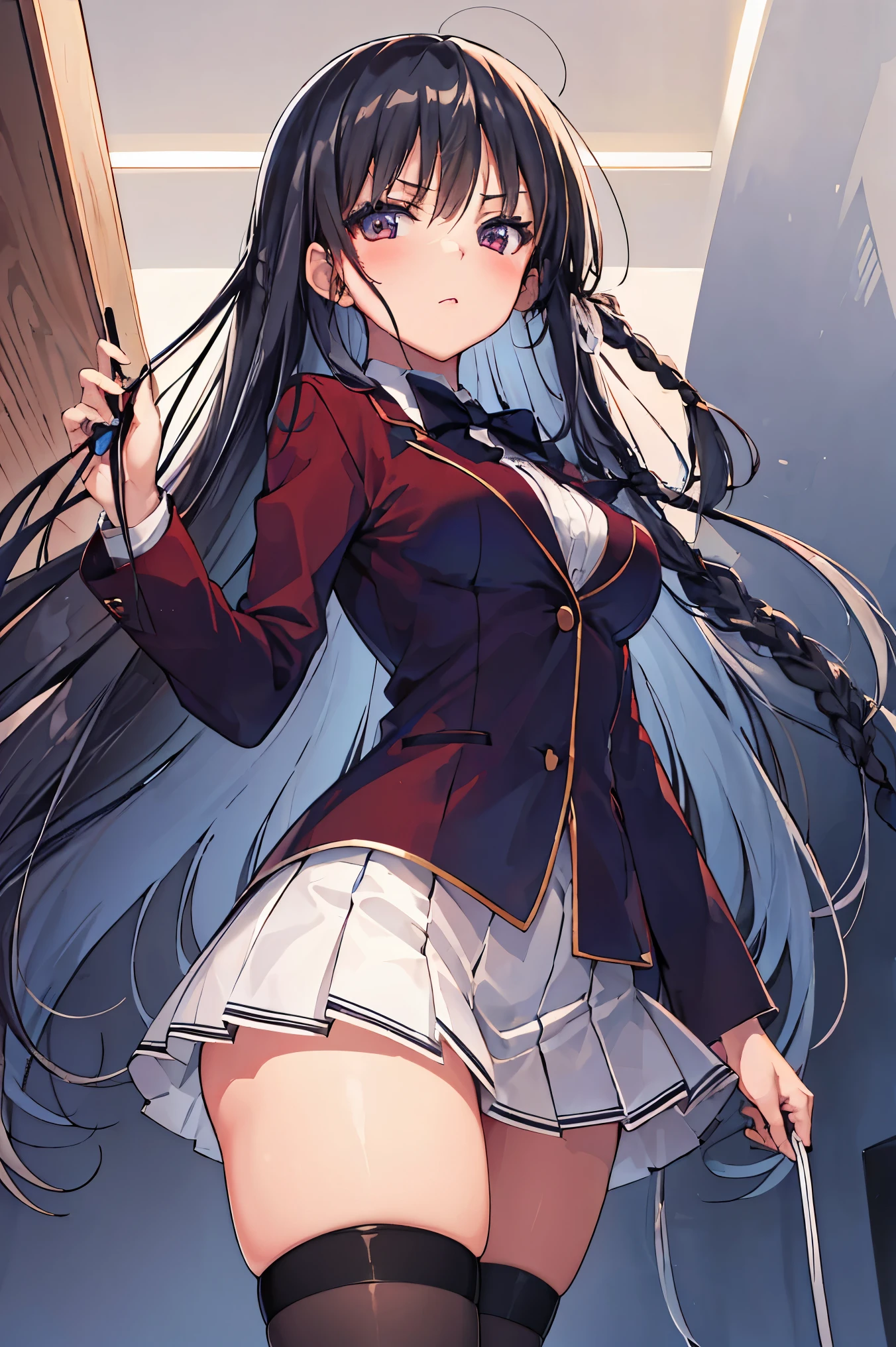 pikkyhorikita, 1girl, solo, looking at viewer, black hair, long hair, braid, very long hair, red eyes, purple eyes, breasts, medium breasts, hair ribbon, ribbon,
BREAK (long galabiya, djellaba, Adult girl, sexy, Ornate Arabic galabiya:1.2), BREAK looking at viewer, holding, standing, from side, indoors,
BREAK ((anime girl)), best quality, expressive eyes, perfect face, (masterpiece), best quality, expressive eyes, perfect face, ((best quality)), ((ultra-detailed)), ((an extremely delicate and beautiful)), perfect eyes, perfect body, ((synmetry eyes)), beautiful eyes, ((thick thighs)), shiny skin, soft skin, ((synmetry body)), ((perfect body)),