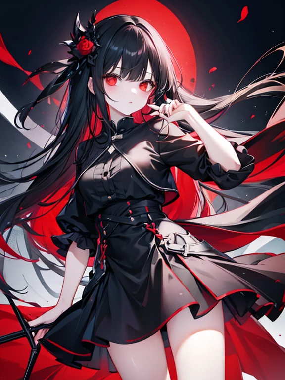 Girl　red eye　long hair　black Mourning clothes　skirt