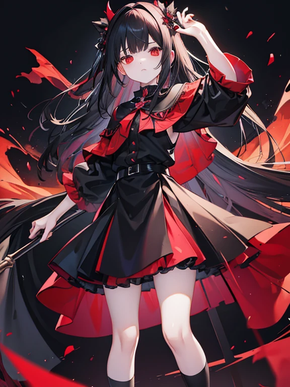 Girl red eye long hair black Mourning clothes skirt