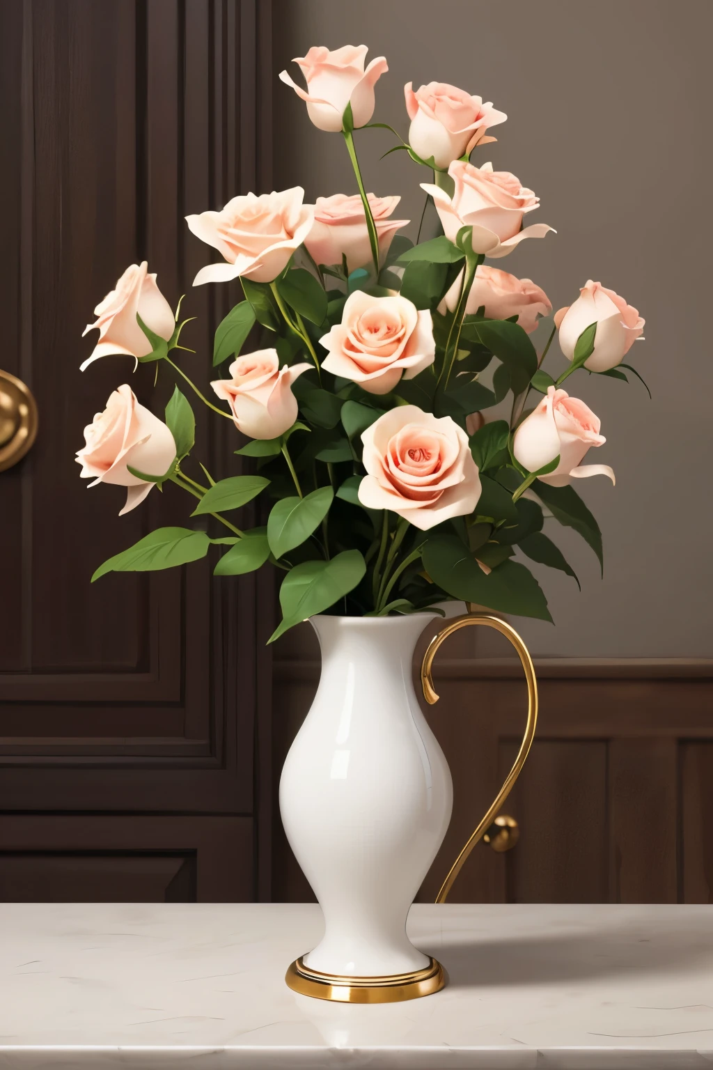 A white flower vase with a red rose