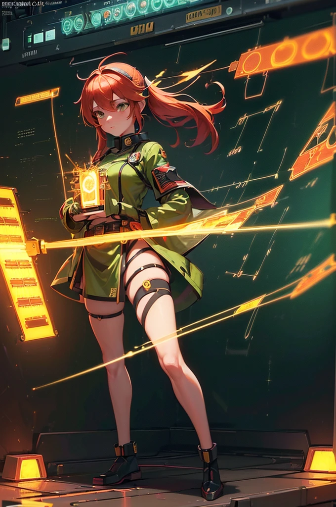 (work of art, high qualiy, best qualityer, offcial art, Kale beauty and aesthetics:1.2),(fire element:1.1),composed of fire elements,(1 girl:1.45),(Gundam:0.6),highly realistic, sensual poses, transparency,Sci-fi light effects,(illuminated circuit board:1.6),United Kingdom,Kale,Flame,