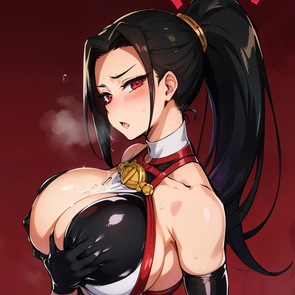 nsfw:1.5,((Highest quality)), ((masterpiece)), (detailed),Momo Yaoyorozu, ponytail、sorry、I have black hair, Troubled face、Embarrassing、Blushing, Ahegao、Eyes Wide Open、Bodysuits, Big Lips, outside, Curvy、(1 old villain, a old villain is grabbing girl’s breasts from behind)、Overflowing Sex Fluids、Angle from the front