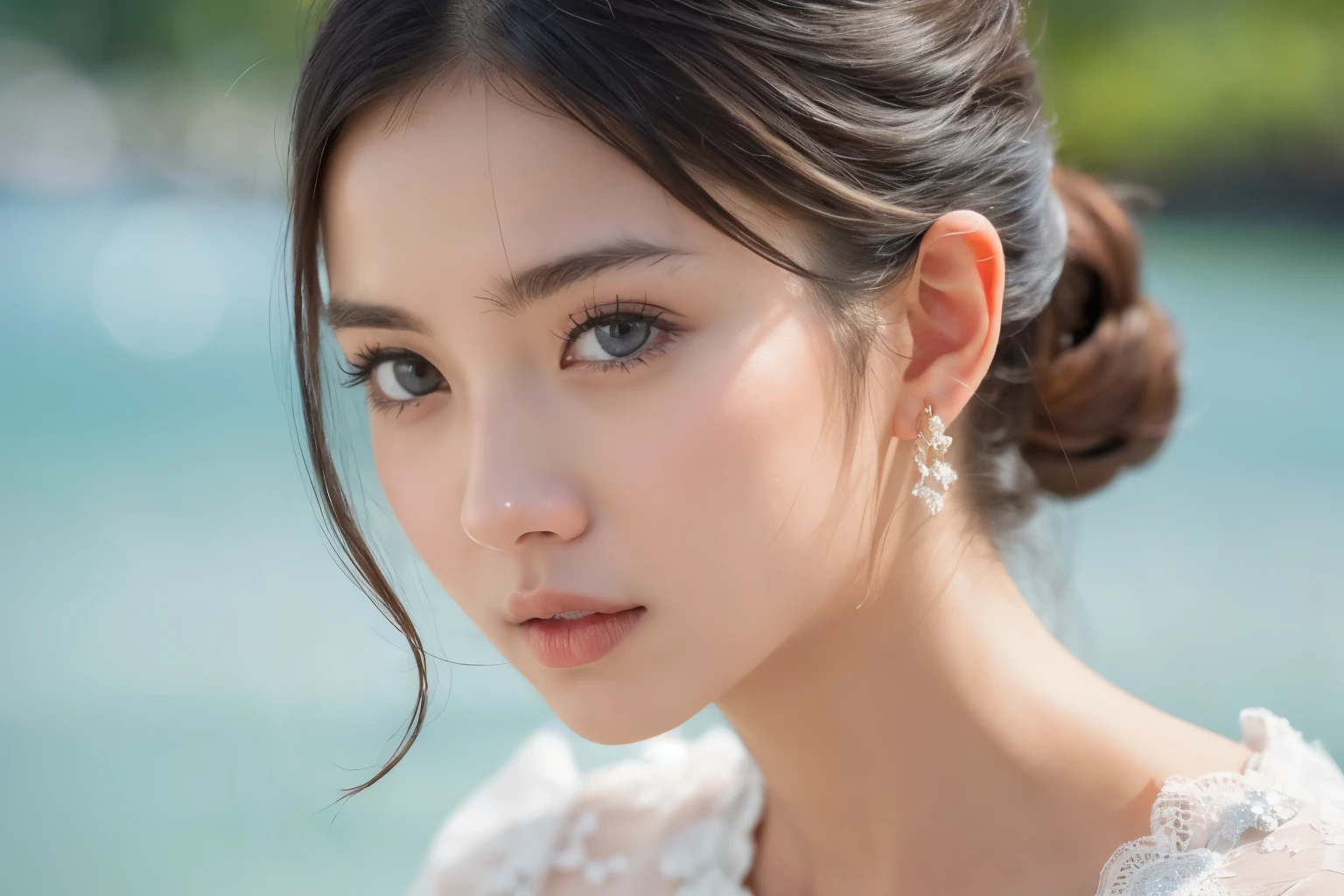 ((Highest quality、masterpiece、8k、Best image quality、Ultra-high resolution、Award-winning works)、(Close up of a woman's face:1.35)、(Naked face close-up:1.3)、(Accurate anatomy:1.1)、(Rear view:1.1)、Ultra-high resolutionの輝く色白美肌、The most detailed face、Ultra-high resolutionの詳細な顔、Ultra-high resolutionの髪の毛、(Ultra-high resolutionの煌めく瞳:1.1)、Beautiful face drawn in every detail、(Blurred Background:1.1)、very bright and vivid、beautiful japanese actresの顔、(An open-air bath surrounded by nature in a hideaway deep in the mountains:1.1)、Stretch your legs in the hot spring、(hot々Steam rises from the hot spring in:1.1)、(Fantastic Fog:1.1)、Beautiful and bright sunset、Great cinema lighting、The most romantic sunset、Ultra-high resolutionの艶のある唇、Glossy and moisturized skin、Beautiful natural open-air bath、Romantic love feeling、perfect beautiful teeth