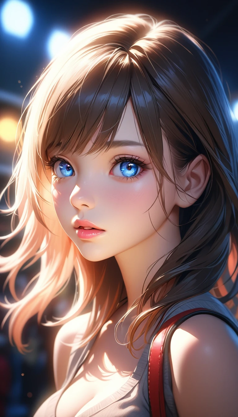 a beautiful detailed -yeld giwith F-cup breasts wearing a , photorealistic, highly detailed, realistic, portrait, 1girl, beautiful detailed eyes, beautiful detailed lips, extremely detailed face and features, long eyelashes, dynamic pose, school background, cinematic lighting, vibrant colors, depth of field, volumetric lighting, high quality, 8k, best quality, masterpiece