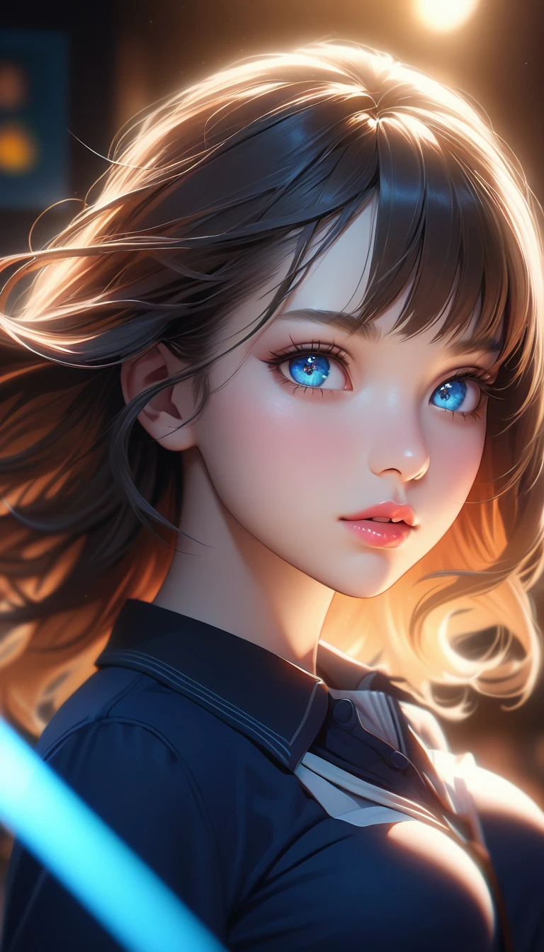 a beautiful detailed -yeld giwith F-cup breasts wearing a , photorealistic, highly detailed, realistic, portrait, 1girl, beautiful detailed eyes, beautiful detailed lips, extremely detailed face and features, long eyelashes, dynamic pose, school background, cinematic lighting, vibrant colors, depth of field, volumetric lighting, high quality, 8k, best quality, masterpiece