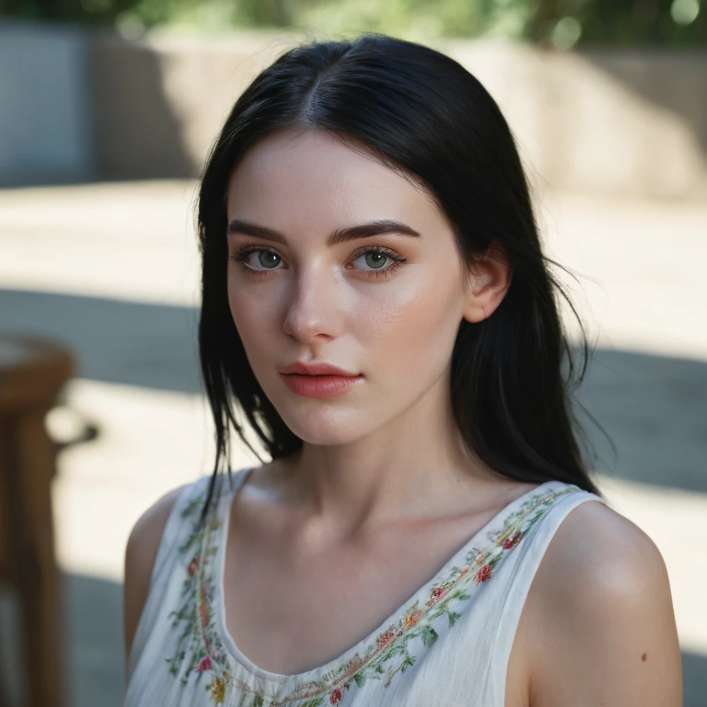 beautiful girl with realistic black eyes, pale skin, mid-length black hair, cum on perfect face, perfect eyes, wearing sheet sundress, highly detailed, comprehensive cinematic, digital painting, 8k, cinematic lighting, best quality, highres, detailed work, post-processing, perfect result, hyper realistic