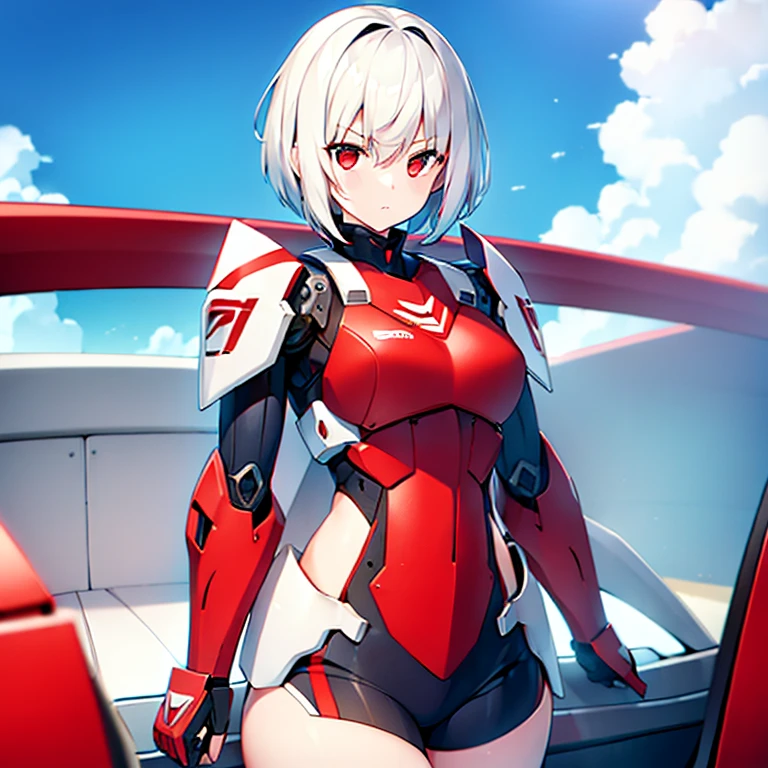 (girl)(white short hair)(red eyes)(Driving in the mecha)(fighting)4K