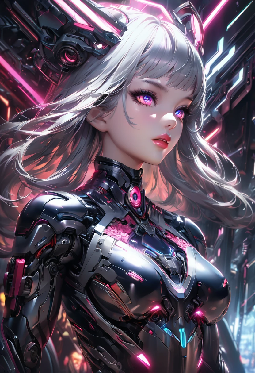 a female cyborg wearing a qipao, futuristic liquid metal body, beautiful detailed eyes, beautiful detailed lips, extremely detailed eyes and face, long eyelashes, intricate mechanical details, advanced robotics, chrome finish, glowing neon accents, dramatic lighting, cinematic composition, digital art, 8k, highly detailed, photorealistic, hyper-realistic, masterpiece, award-winning, art by artgerm and greg rutkowski