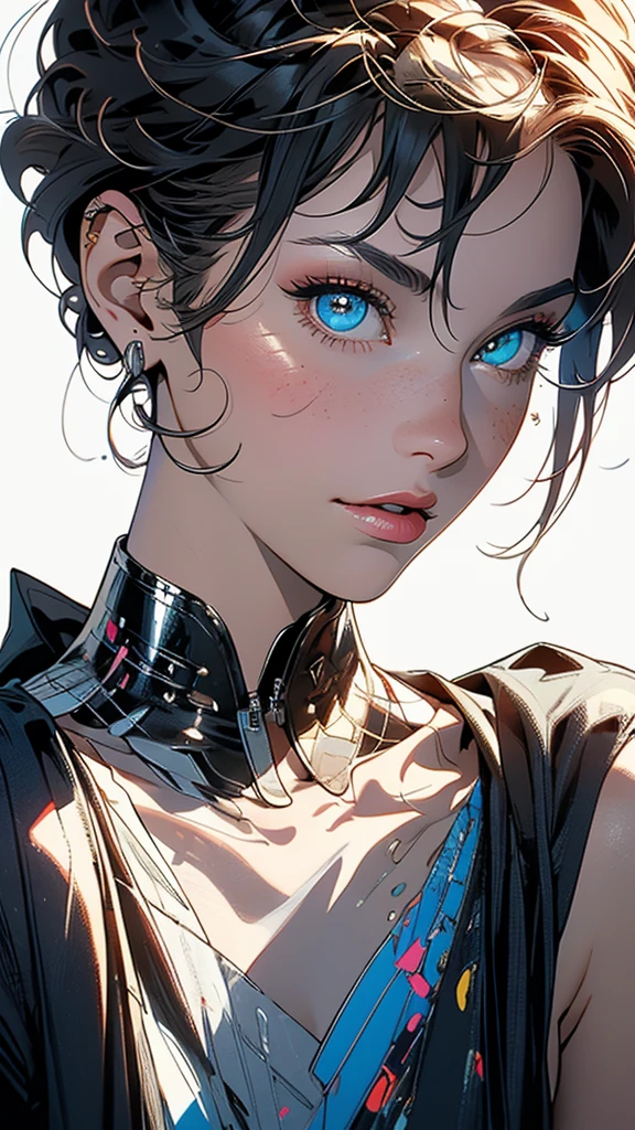 (((masterpiece, highest quality))),(((solo:1.2))),(((1girl:1.2))),32k wallpaper, very detailed,(((((portfolio))))),(((((Close-up))))),(((((bust up))))),((((more various angle)))),((((highlight)))),((((heterochromia)))),(((complete. detailed face))),((((Extremely talented)))),(Colorful color scheme),(((((Absolutely simple background))))),(((Texture for people : grunge))),marvel super hero's,retrowave,vaporwave,60s,70s,80s
