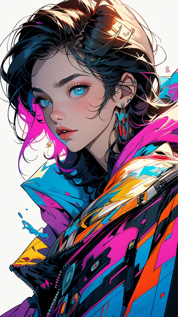 (((masterpiece, highest quality))),(((solo:1.2))),(((1girl:1.2))),32k wallpaper, very detailed,(((((portfolio))))),(((((Close-up))))),(((((bust up))))),((((more various angle)))),((((highlight)))),((((heterochromia)))),(((complete. detailed face))),((((Extremely talented)))),(Colorful color scheme),(((((Absolutely simple background))))),(((Texture for people : grunge))),marvel super hero's,retrowave,vaporwave,60s,70s,80s