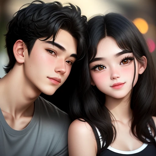 Couple, the girl kiss boy's cheecks scene at Disneyland
20-year-old boy and 18-year-old girl, Detailed face, Detailed eyes, double eyelid,, Handsome-cool-warm-boy with black hair and hot-seductive-sexy-cute-beautiful-girl with black hair and blushing face. Intimate vibes.