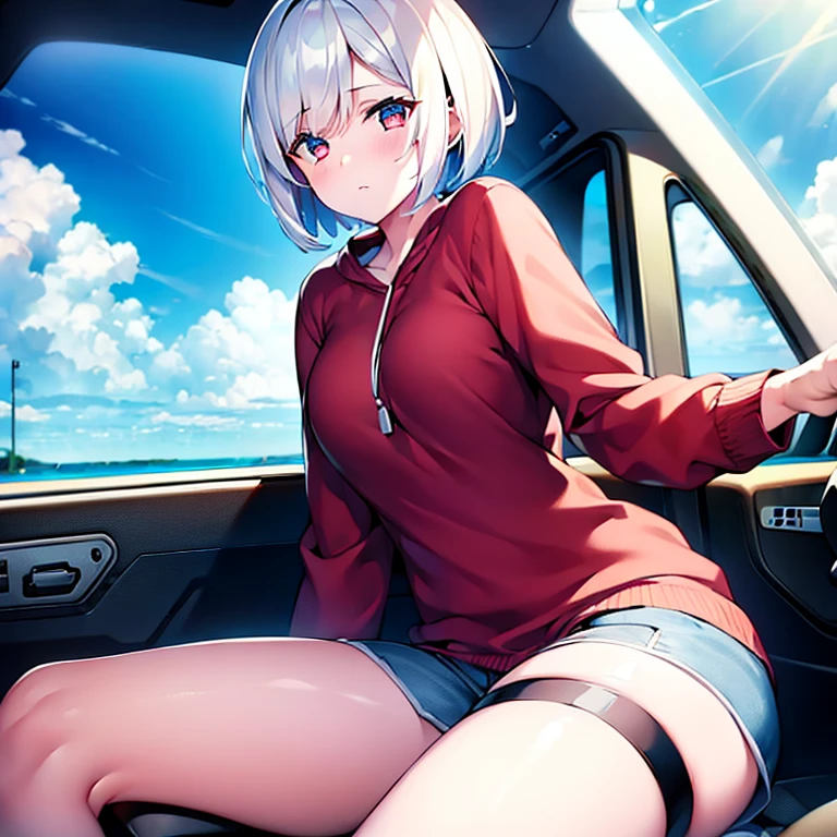 (girl)(white short hair)(red eyes)(Driving in the robot)(-o-)4K