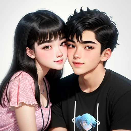 Couple, the girl kiss boy's cheecks scene at Disneyland
20-year-old boy and 18-year-old girl, Detailed face, Detailed eyes, double eyelid,, Handsome-cool-warm-boy with black hair and hot-seductive-sexy-cute-beautiful-girl with black hair and blushing face. Intimate vibes.