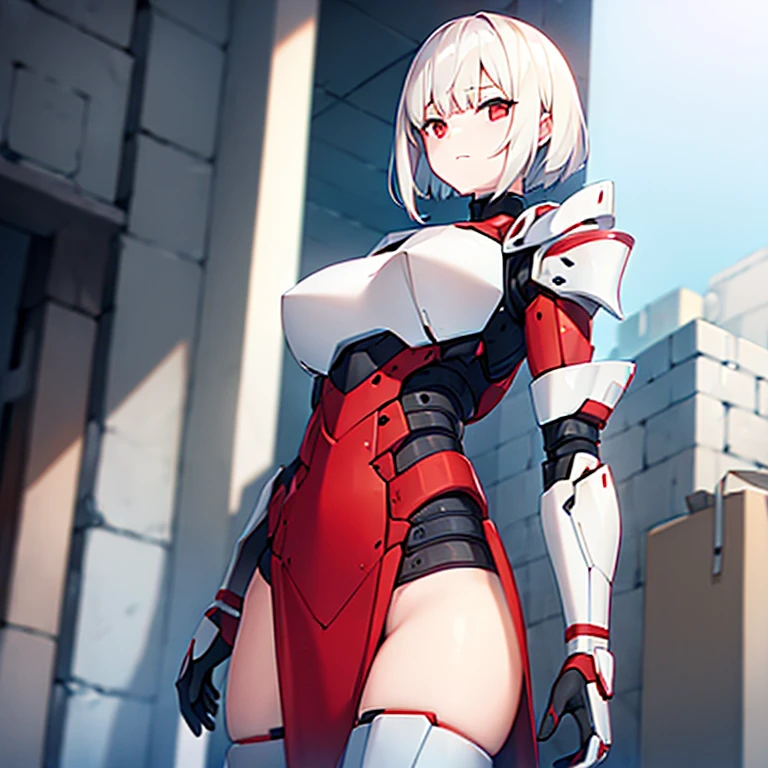 (girl)(white short hair)(red eyes)(Driving exoskeleton armor)4K