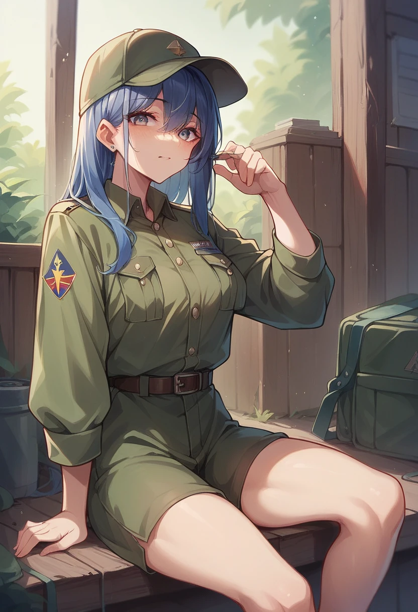 Woman with scary face、Tough character、German military uniform、Military Camp、campsite、base、The tank is parked