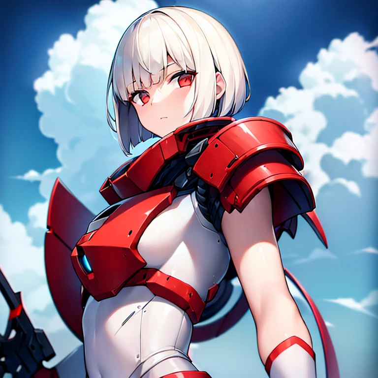 (girl)(white short hair)(red eyes)(Driving exoskeleton armor)(Cool battle scenes)(The blade flickers)4K