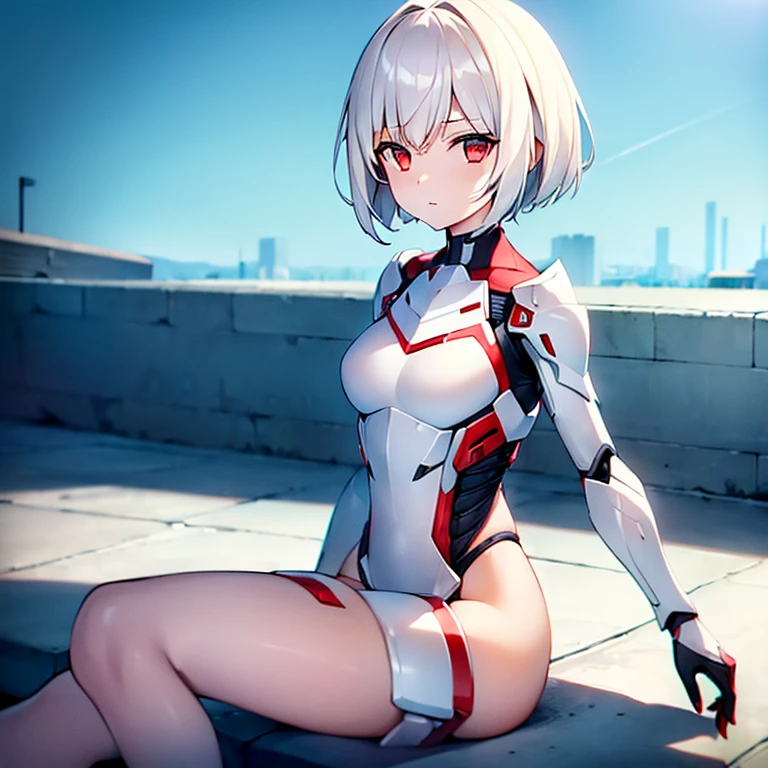 (girl)(white short hair)(red eyes)(Driving exoskeleton armor)(Cool battle scenes)(The blade flickers)4K