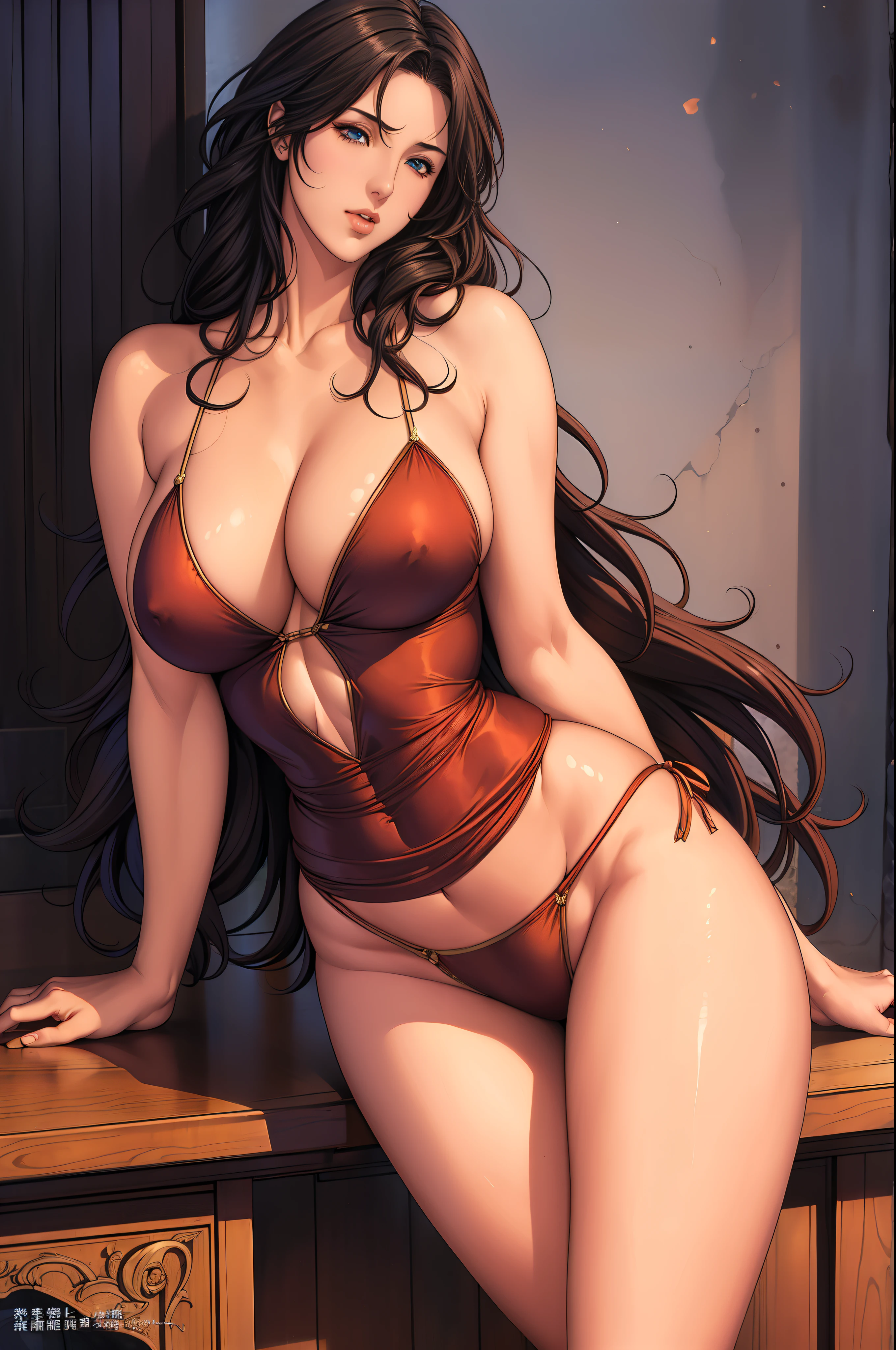 (8ก, 最high quality: 1.2), Very detailed, Complete solution, (Realistic, Realistic photo: 1.5), Portraiture, High resolution RAW color photograph, Professionally arrested, High resolution and beautiful, High resolution, 8ก Image Wallpaper, Amazing details, Large file size, Very detailed美しい女の子, Very detailed face, (Super detailed and super beautiful eyes:1.8), The nose is precisely shaped., Expressive crimson lips, The background is not blurred, One Story, pretty girl, Realistic、 (Movie Scenes,Fantasy art,最high quality,high quality,High resolution,High quality texture,Attention to detail,Beautiful details,Fine details,Very detailedCG,Detailed Texture,Realistic representation of face,whole body photography,before,dynamic,bold),1 Girl,Very detailed肌,curve,(Black Micro Bikini :1.5),(Fully expose your thighs to the viewer:1.4),(rope bondage:1.4),Standing with legs spread from side to side,He is playing with his crotch with his own hands. ,Massage your own breasts,((Long legs)),((Poses that make your legs look longer)),(Nipples are visible:1.2),(Beautiful breasts,Under the chest,Large Breasts:1.5),Pale skin,Pointed Chest,(Very fine hairs),(Very soft hair),(Wavy Hair),Long, slicked bangs,Very light coppery amber hair,Long hair down to the waist,(Hair on one eye:1.3),(Open your mouth:1.2),Blue eyes,Sensual look,Blushing,No sleeve,Mature Woman,Detailed fingers, Perfect hands, Length 180cm,Small face,sweating,Sweat on the face,((Small breasts:1.3)),((Small Ass:1.2)),Tied up woman,complain of embarrassment,(Angry),shout,Soft thighs,sexy legs,Sexy ass, Cleavage,Open the chest,Smooth thighs and legs,((Amazing orgasm)),Big Sexy Ass, Wearing high heels,Perfect Body Proportions,(Slim body), (Slim waist),Nipples visible,The areola is protruding,Tight waist,(Long legs:1.6),Thighs open,Huge :1.1,perspective:1.2,Looking at the audience,Character-centric,symmetry diagram,whole body:1.5,Abdominal shot