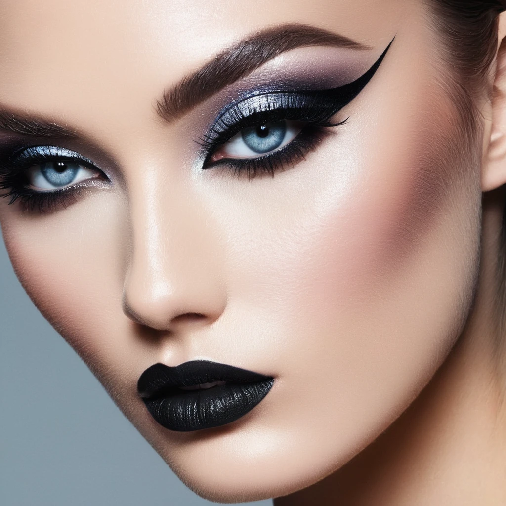 A art editorial of a model with eye shadow, liner to look like eyes.