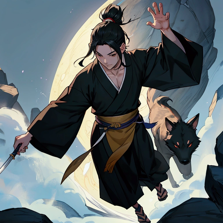 ((Highest quality,8k,Absurd Resolution,16K, masterpiece: 1.3))character, Whole Body Ezbian, Very detailed, depth, Many parts,Westerners,National style,青い色のHanfu,Spirit Beast,Spirea,Fantasyスタイル,Highly balanced, Anime Style,the ratio is correct,Swordsman,High ponytail hairstyles,Neck detail,Black clothes,joke,Embroidered Robe,Black Robe,Garment Details,extradition,Long sleeve,Game Quality,Swordsmanship,Tracking light and shadow,Ray Tracing,Detailed brilliance,Hair Details,Long black hair,black eye,Clothes are complex,Perfect composition,Sophisticated natural light,Professional Clover Decoration,西洋の伝統的な要素とSpirit Beastのユニークな組み合わせ,characteristic,Hanfuの衣装,Traditional Costume,Western historical costumes,Colors and pictures、Western Theme,緻密で詳細なSpirit Beast,Hanfu,Hanfuには中国のイメージを強調する要素,stop temporarily,Performance,Western style elements,威厳のある雰囲気をPerformanceする,西洋の伝統と現代のポップカルチャーを融合したUnique Design,Hanfuの衣装やSpirit Beastからは中国の豊かな歴史と文化が連想される,Adding western style elements shows dignity and respect,A wonderful mix of western atmosphere and tranquility,Professional Lighting,Dramatic focus,One Scene,Description of the whole body,Ultra Wide Angle,Cinematic,Fantasy,Original elements,Professional Perspective,symbol,Dynamic Lighting,Professional Color Grading,8K Ultra HD, HDR,Unique Design,One and only,A magnificent composition,One Scene,Anime Style,Studio Lighting,Ultra Wide Angle,Original elements,Detailed texture,Full body description,Dynamic Angles,Iconic,Dynamic Lighting,Professional Color Grading,original,Extreme detail,Glow effect