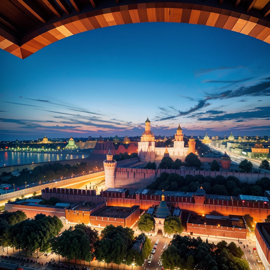 blue sky, evening light, (Aerial View of Kremlin complex of buildings:1.6), ((Beautiful woman is Floating in the Air)), Delicate white BodySuit, (Detailed beautiful face), wide angle lens f/2.8, ultra insane high resolution intricate textures, texture indentation, perfect perspective, perfect geometry, in another dimension worlds, fire all around, energy fields, (luminism), ultra detailed busy background, tessellation, maximalism, perfectionism, IPA Award wining masterpiece