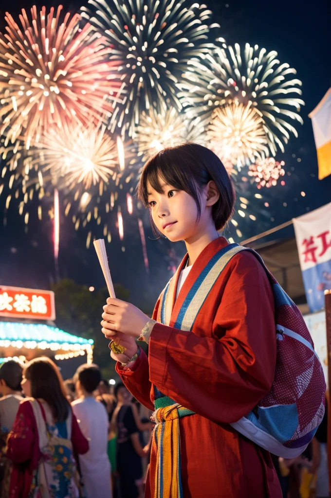 Festival Unidentified creature Chi-kun People in the fireworks