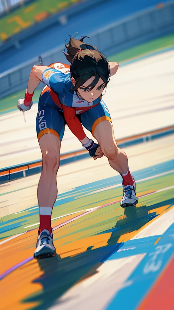 Competing in track cycling at the Olympics。