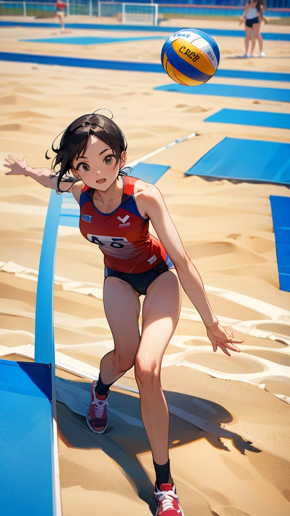 Playing beach volleyball at the Olympics。