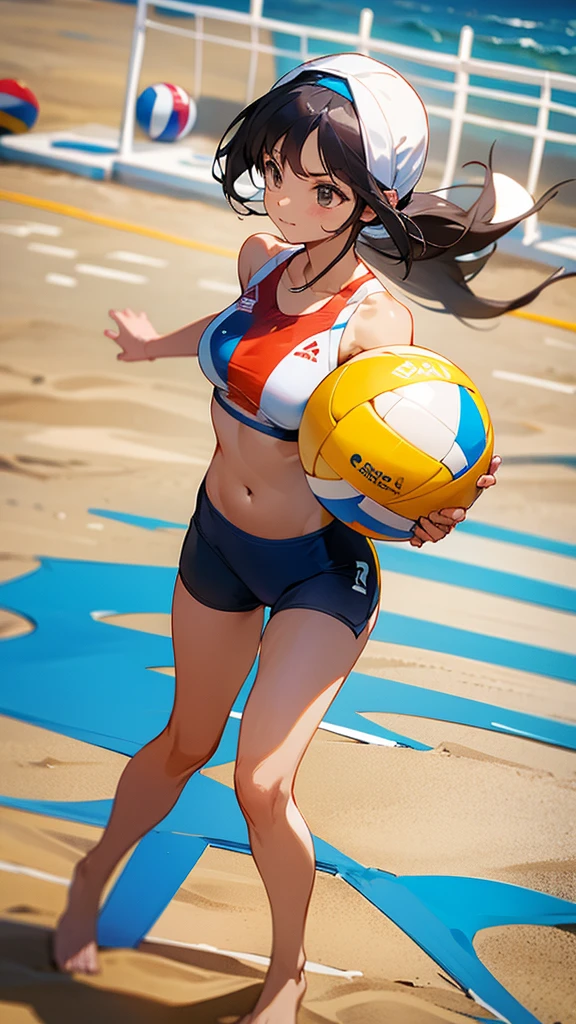 Playing beach volleyball at the Olympics。
