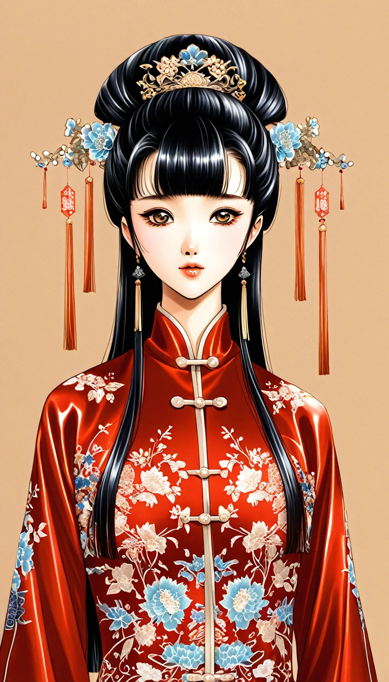 Beautiful 15-year-old Chinese princesses with long black hair　Gorgeous embroidery, Ultra glossy, She is wearing a shiny royal long sleeve Chinese jacket....　She is wearing a Chinese jacket　彼女達は花柄の赤いビニール布団の上でPoopをする　Extremely thick poop　　They climax and cry while cumming　She has hairy swollen pussy　They excrete a lot of waste.　Scat sex　Filth　Poop　Defecation　