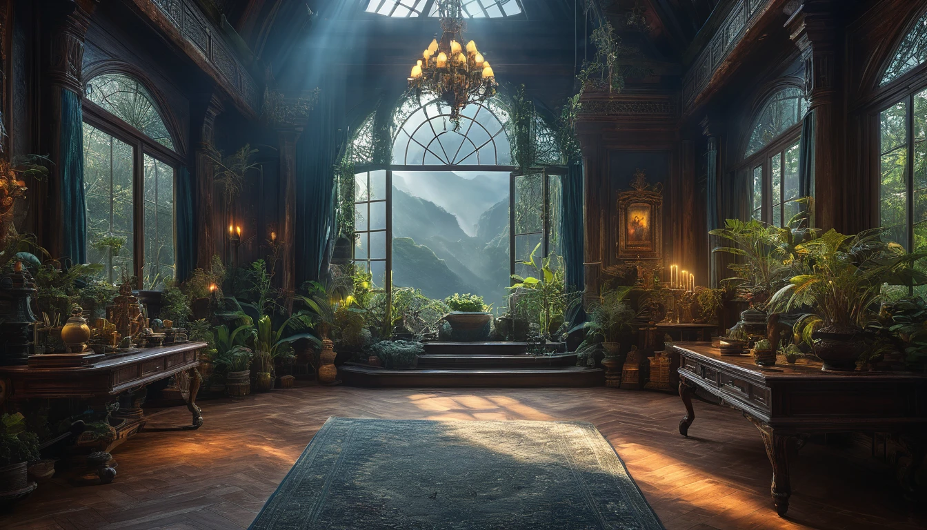 Indoor, mysterious, fantasy elements, exquisite and unparalleled visual effects, tranquility, mystery, magic, masterpiece: 1.2, super details, realism: 1.37, HDR, UHD, studio lighting, realistic, scenery, soft lighting