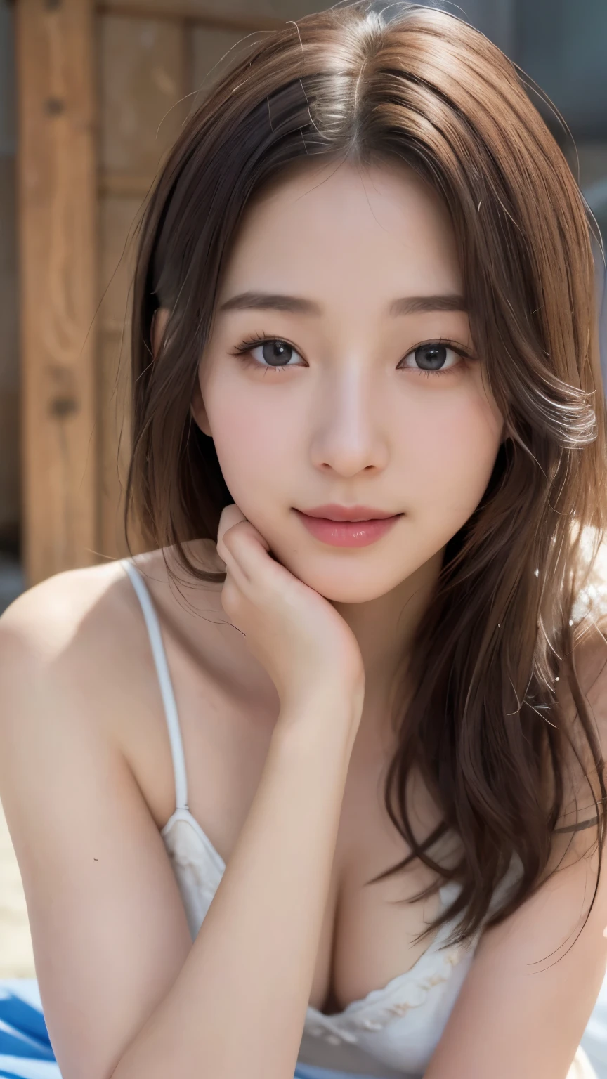 (RAW Photos, Highest quality), (Realistic, Photorealistic:1.3), masterpiece, Very delicate and beautiful, Soft Light, Beautiful detailed girl, (Detailed fingers), Highly detailed eyes and face, Beautifully detailed nose, Beautiful attention to detail, 1 girl, Japanese, Pure beauty, cute, young, smile, Beach, sexy, whole body