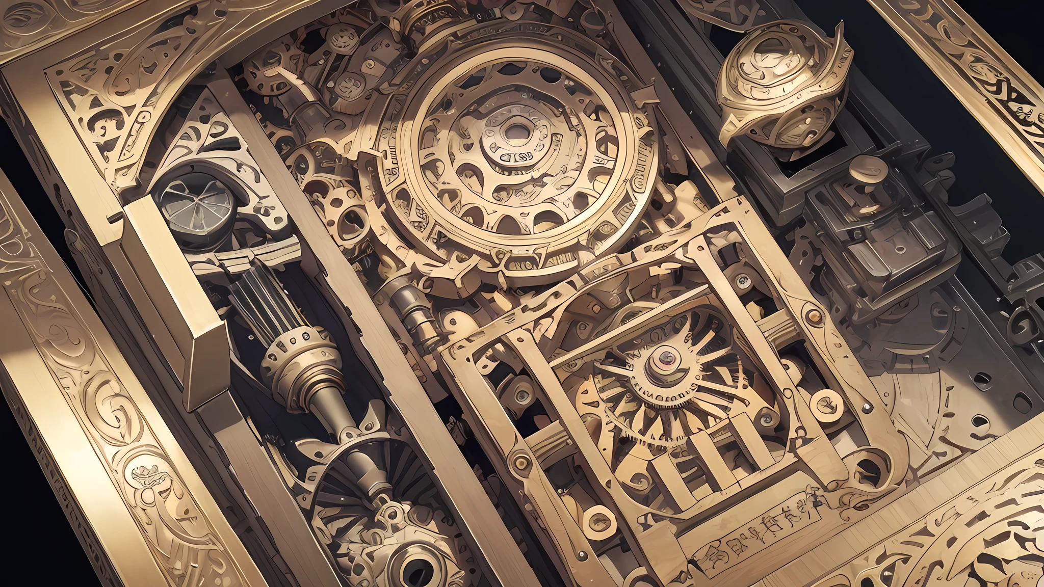 Absurd、High resolution、Super detailed、(1 Girl:1.3)、 Break typography、Lettering Art、calligraphy、Expression font、Visual Language、graphic design、Creative Communication Break Music Box Art、Complex mechanism、Melodic works、nostalgic appeal、Delicate craftsmanship、Design,Clockwork mechanics, and gear mechanism, Millefolio