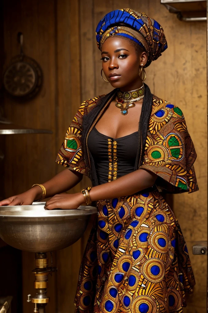 nvinkpunk, Floral, Steampunk (((Jeune femme africaine))), femme incroyablement belle, chef-d'œuvre, Meilleure qualité, ((Visage détaillé)), cheveux longs en désordre, couleurs pastel, yeux pétillants, ((primé)), (Détails élevés), POINTU, 8k, tendance sur artstation, complexe, Floral - ar 3:4