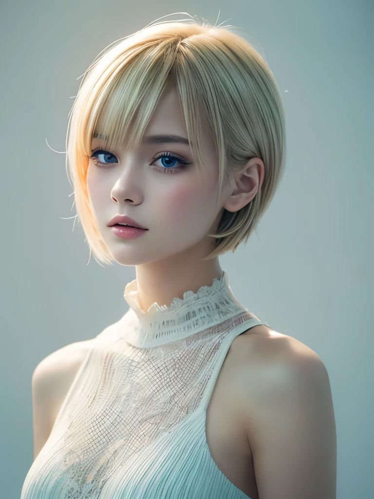 1 girl,beautiful, masterpiece, Ultra high definition, Highest quality, White Background,Depth of written boundary, Concept Art, blonde,short hair