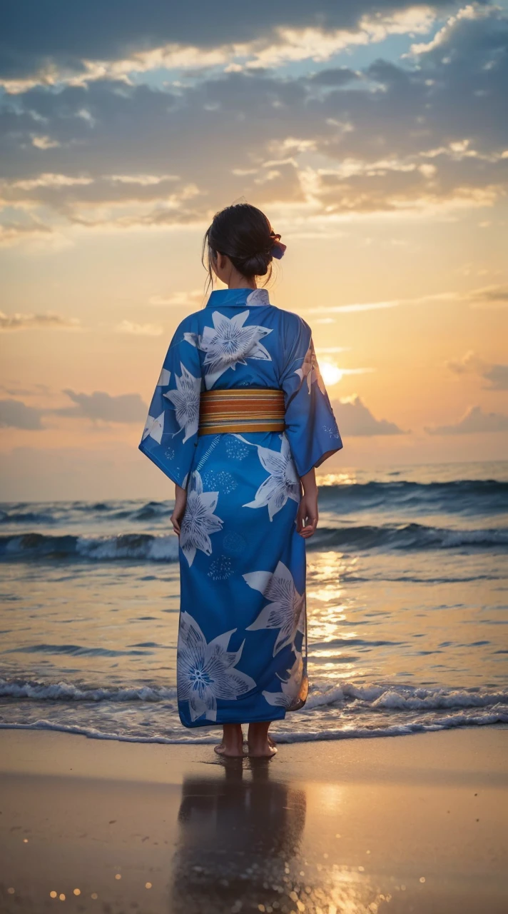 Night Beach、Yukata beauty、Realistic and high quality