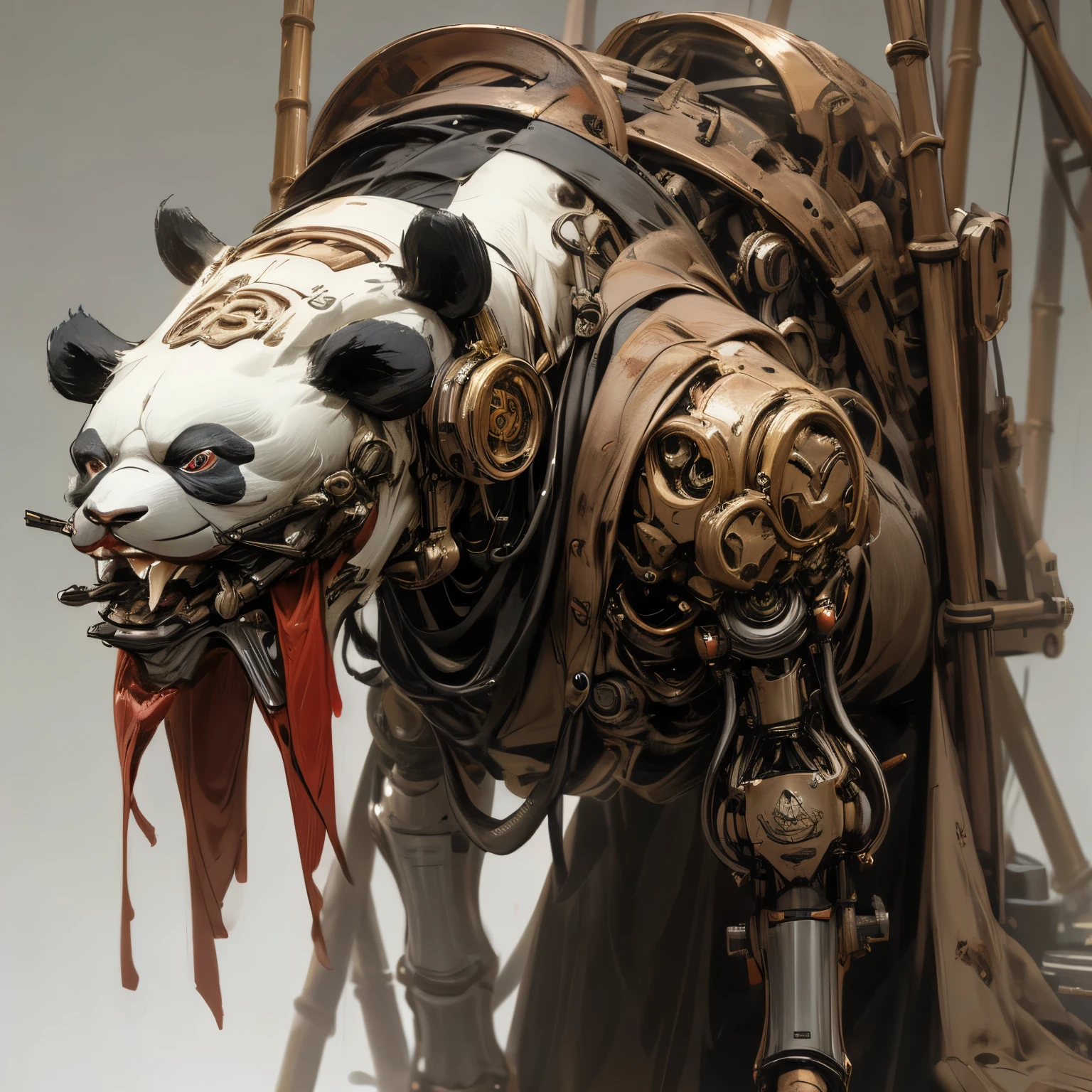 Mechanical creature, Mechanical panda, rusty metal body, steampunk, best quality, high resolution, ultra detailed, realistic, 