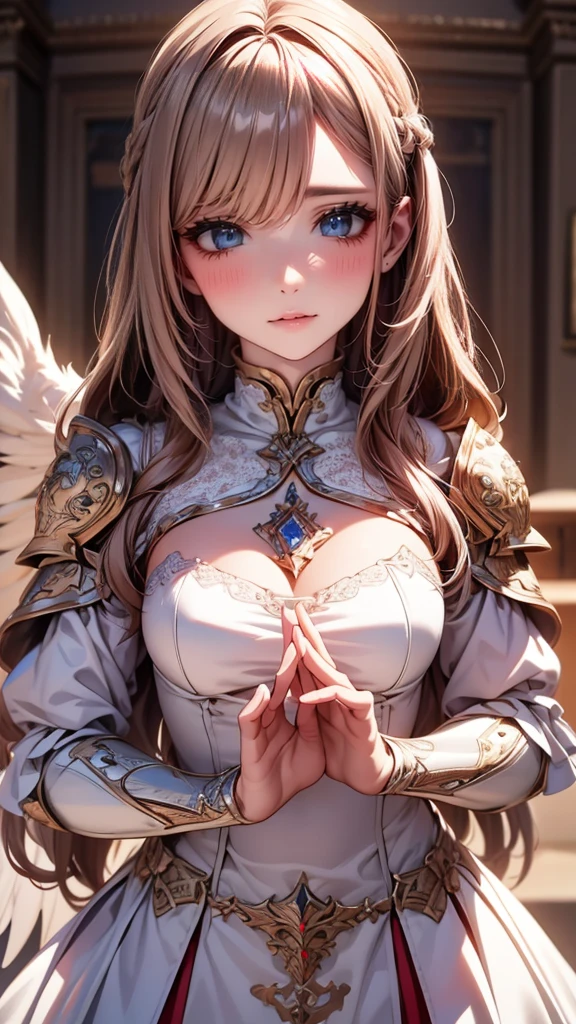 from below,angel armor,(fly down from the sky:1.5),(random hairstyle),(Highest image quality,(8k),ultra-realistic,best quality, high quality, high definition, high quality texture,high detail,beautiful detailed,fine detailed,extremely detailed cg,detailed texture,a realistic representation of the face,masterpiece,Sense of presence)
