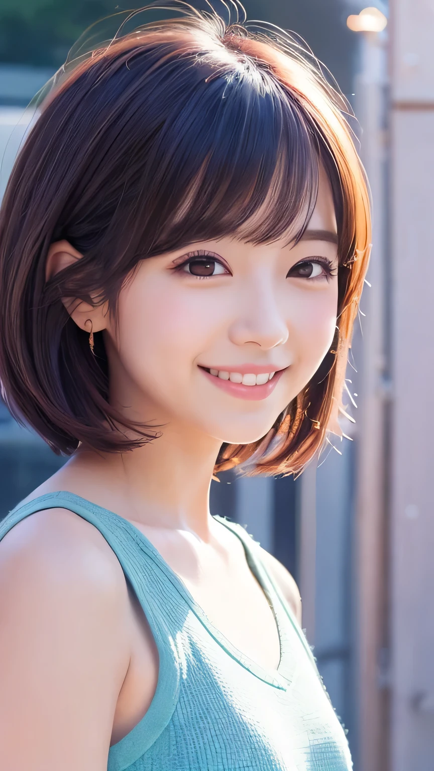 Bob Hair、kind、cute、bright、smile、Anime style illustrations、Background Light Purple