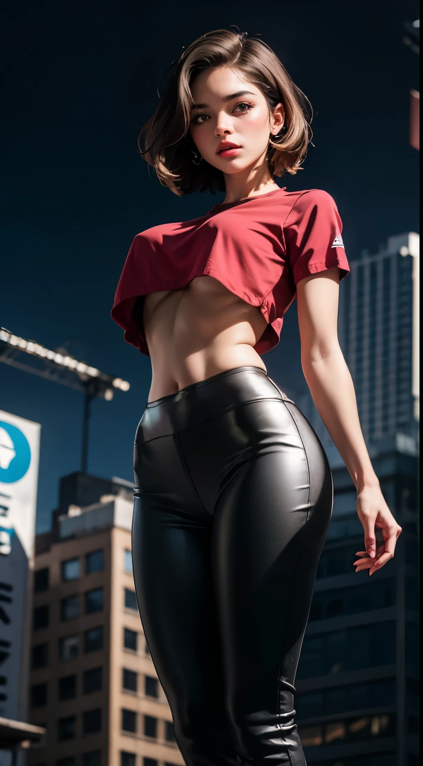 masterpiece, full body photography, beautiful german girl, brunette, (super short hair, Military style),(detailed abdomen, provocative), In the center of the city, cutout, (crop top shirt), ((lower chest)), perfect breasts, very detailed, dramatic lighting, digital art trends on Artstation 8k HD detailed realistic, detailed, (skin texture), super detailed, (realistic skin texture), tight clothes, Best quality, super a high resolution,  ( Loyalty: 1.4), a high resolution, detailed, neutral colors, dark atmosphere, low saturation, RAW photo, sharp re, Lee Jeffries Nikon D850 stock film photography 4 camera Kodak Portra 400 f1.6 colors rich in hyper realistic lenses realistic texture dramatic lighting unrealengine trending on artstation cinestill 800,