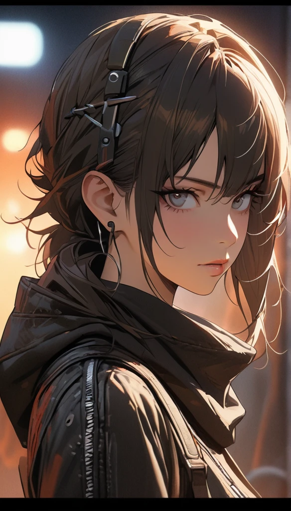 Portrait 1 Young Woman ,Science fiction, Complex background punk, Mad Max , Futuristic, Post-apocalyptic, dark, Dim Lights, ((masterpiece, best quality, )),